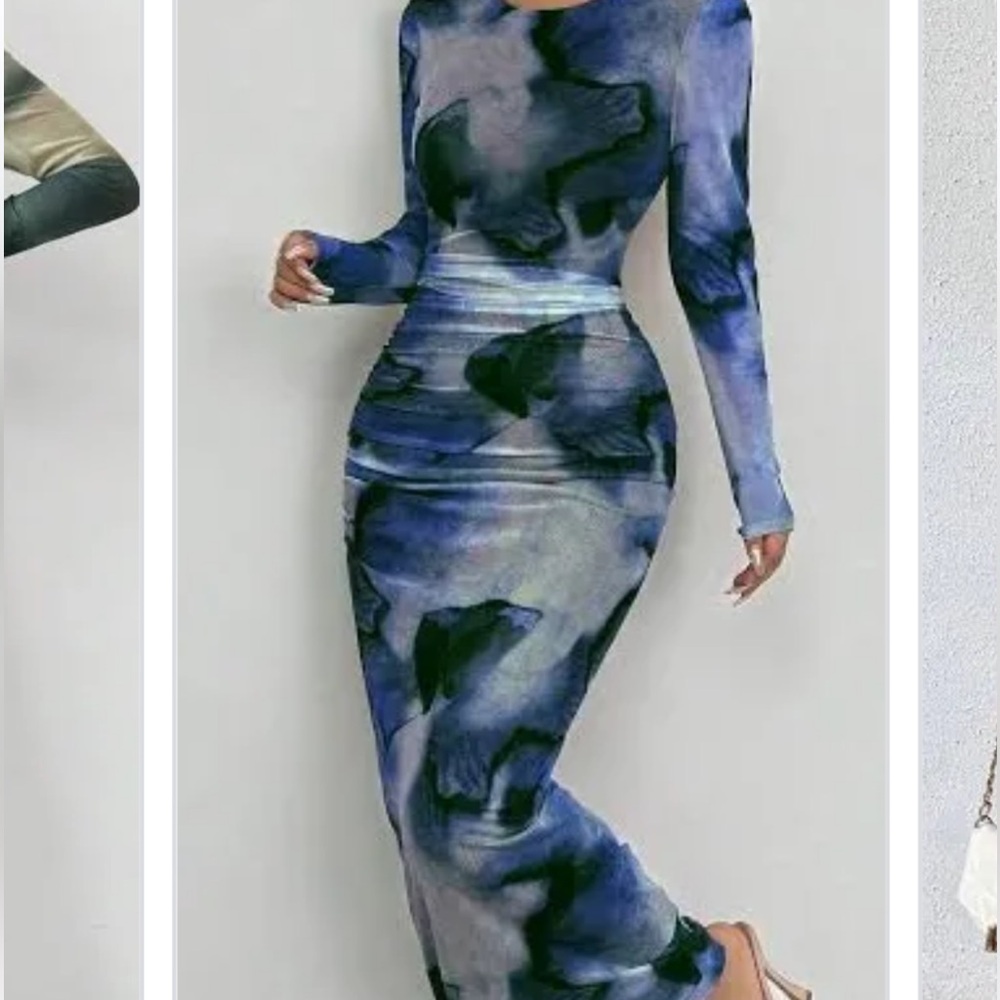 Tie-Dye Maxi Dress Sheer Mesh Swimsuit Coverup Size XL Stretchy Long Sleeves - Picture 3 of 13